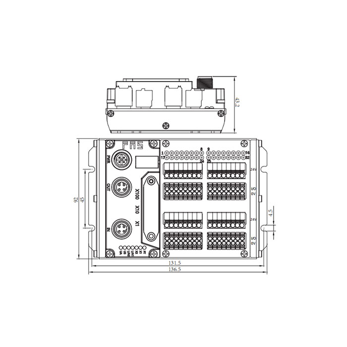 Modbus-RTU協議、IP20、32DI/DO 自适應配置、PNP、端子式、遠程模塊、009M53