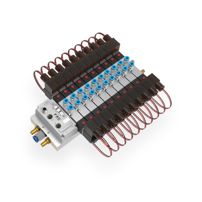 Modbus-RTU通信閥島、10個閥位、用于4V3系列閥規格G3/8、支持Modbus-RTU通訊協議、FV-A43-B5210-S12-MBR